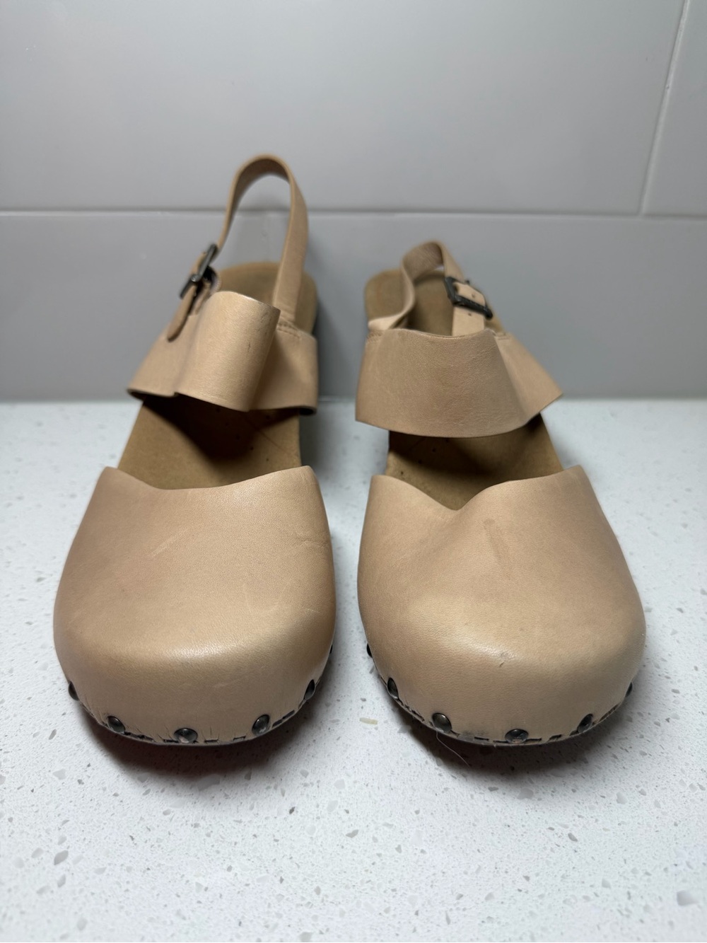 Dansko Thea sandals clogs wedge heel size 41 10 tan leather shoes READ - Picture 5 of 11